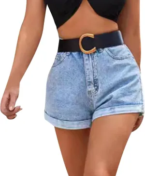 Womens Classic Mid-High Waisted Denims Shorts Mini Ripped Straight Leg Jeans Shorts Stretchy Summer Hot Short Pants