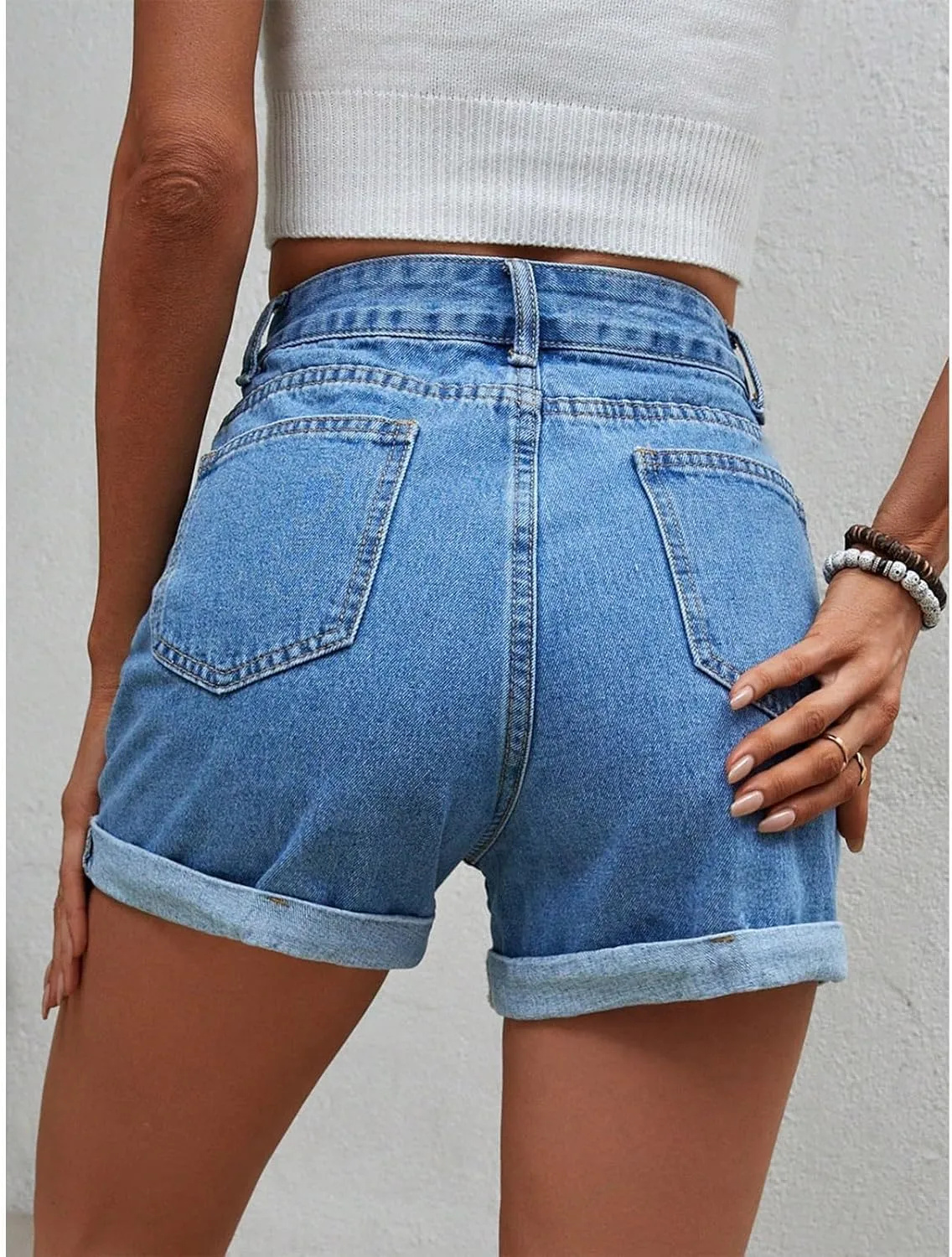 Womens Classic Mid-High Waisted Denims Shorts Mini Ripped Straight Leg Jeans Shorts Stretchy Summer Hot Short Pants