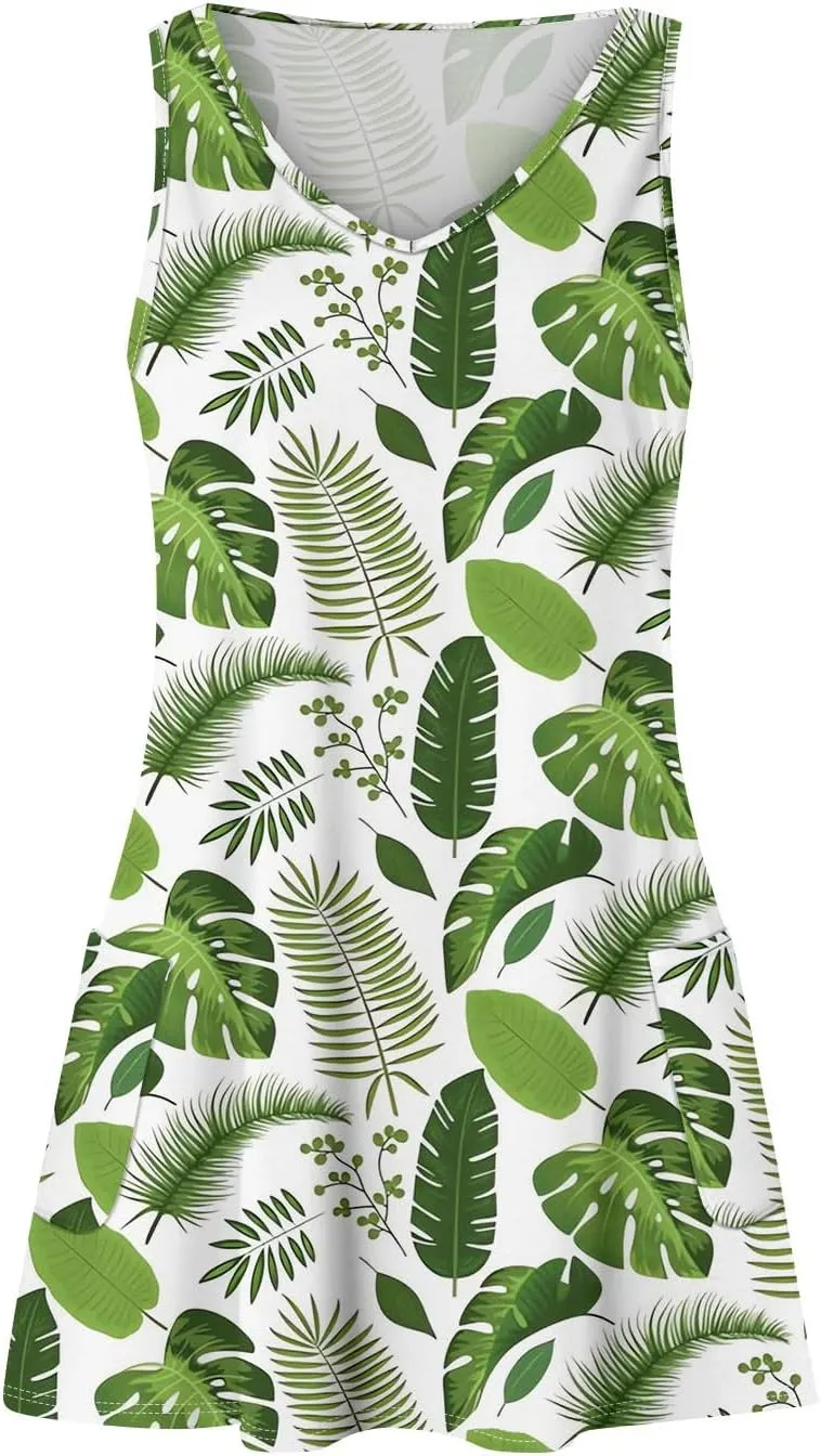 Women's Cocktail Dresses 2025 Beach Casual Sleeveless Floral Print Summer Dress Tank Loose Sundress with Pocket