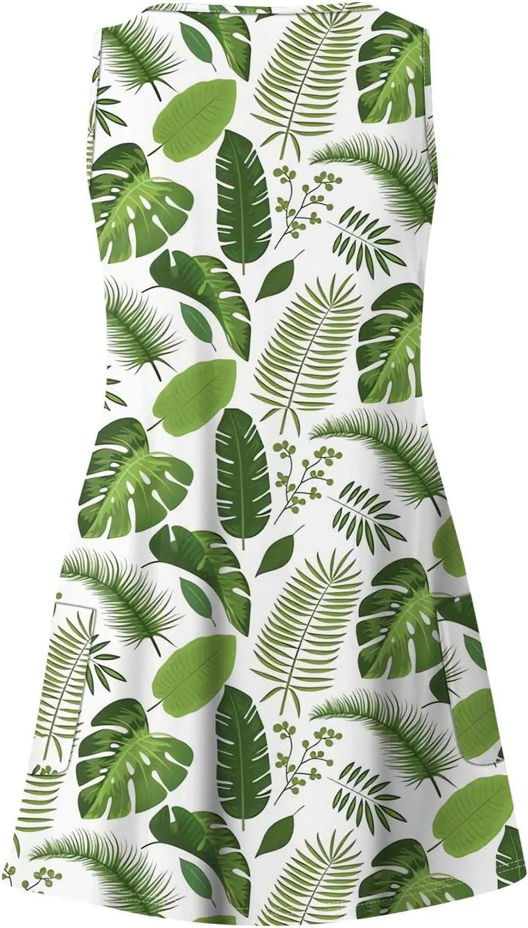 Women's Cocktail Dresses 2025 Beach Casual Sleeveless Floral Print Summer Dress Tank Loose Sundress with Pocket
