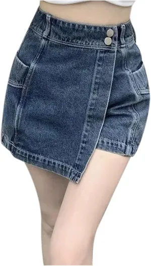 Women's Denim Shorts High Waisted Irregular Design A Line Skorts Shorts Wide Leg Slim Fit Baggy Jeans Shorts with Pockets