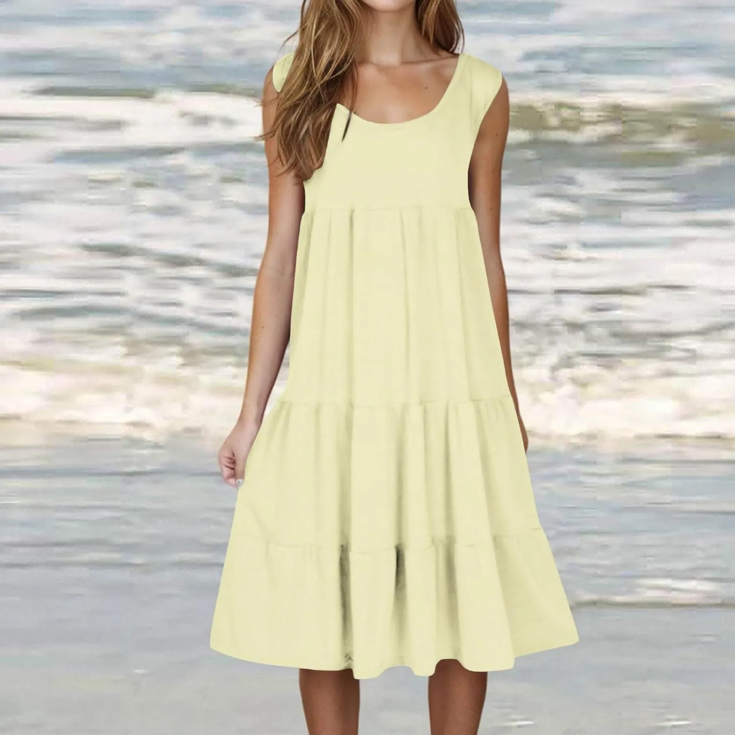 Women's Dresses Plus Size Sleeveless Crew Neck Peplum Mini Sundresses 2025 Summer Beach Coverup Dress for Teen Girls