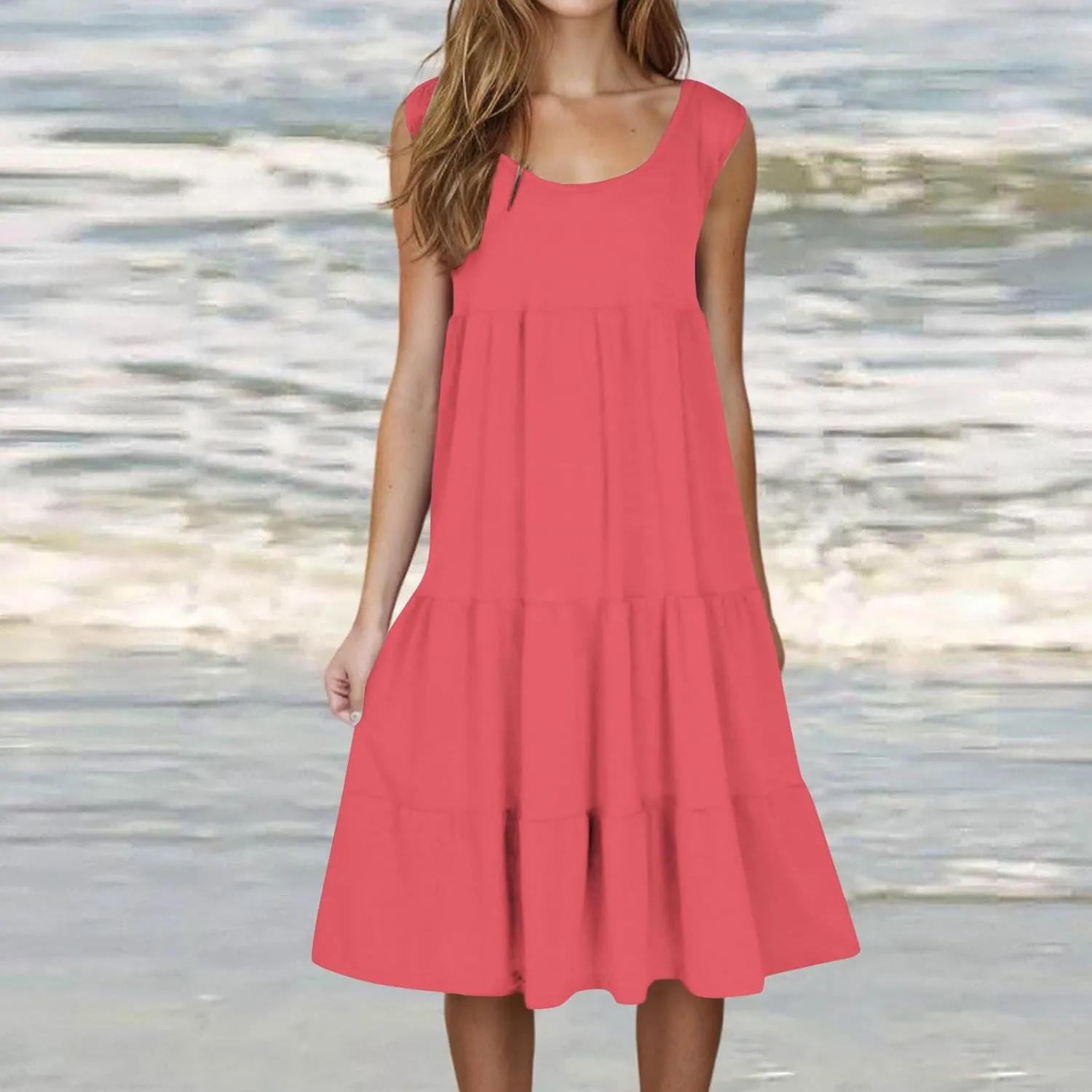 Women's Dresses Plus Size Sleeveless Crew Neck Peplum Mini Sundresses 2025 Summer Beach Coverup Dress for Teen Girls