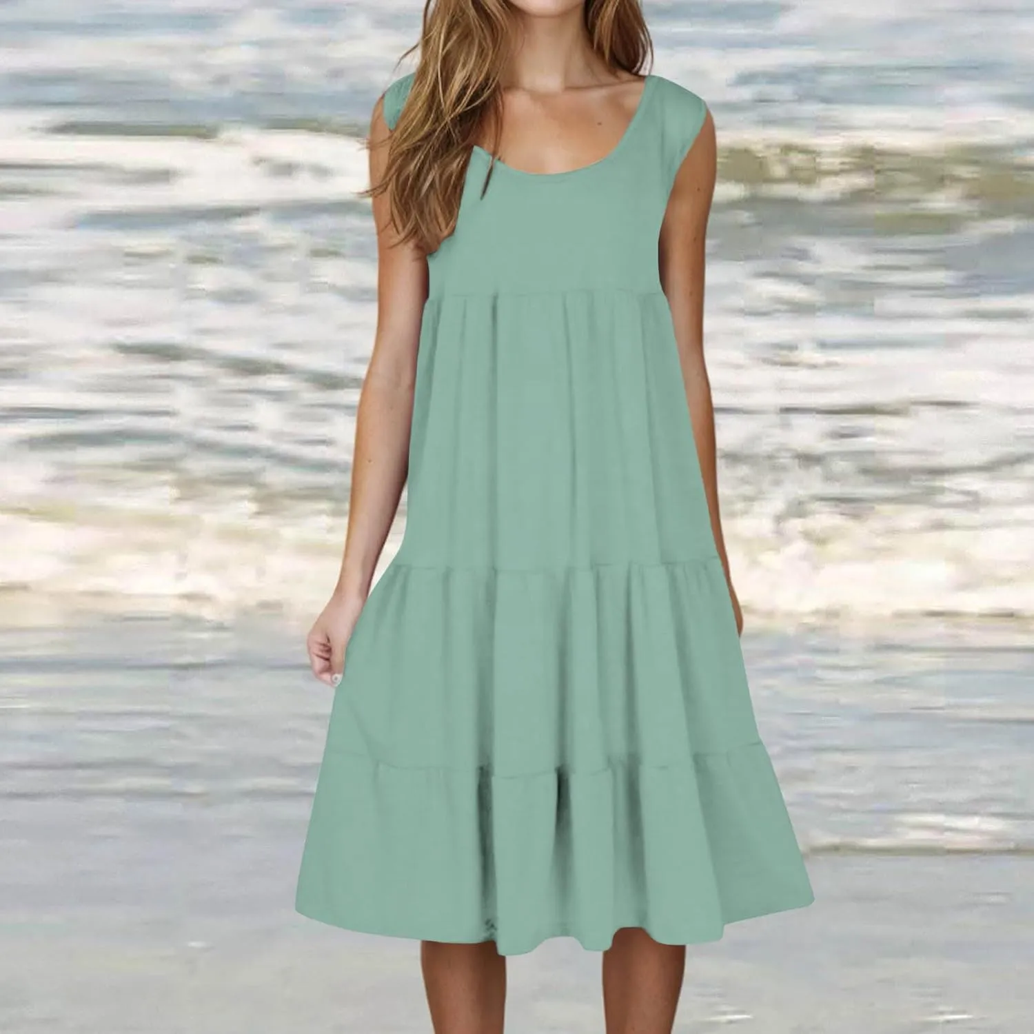 Women's Dresses Plus Size Sleeveless Crew Neck Peplum Mini Sundresses 2025 Summer Beach Coverup Dress for Teen Girls