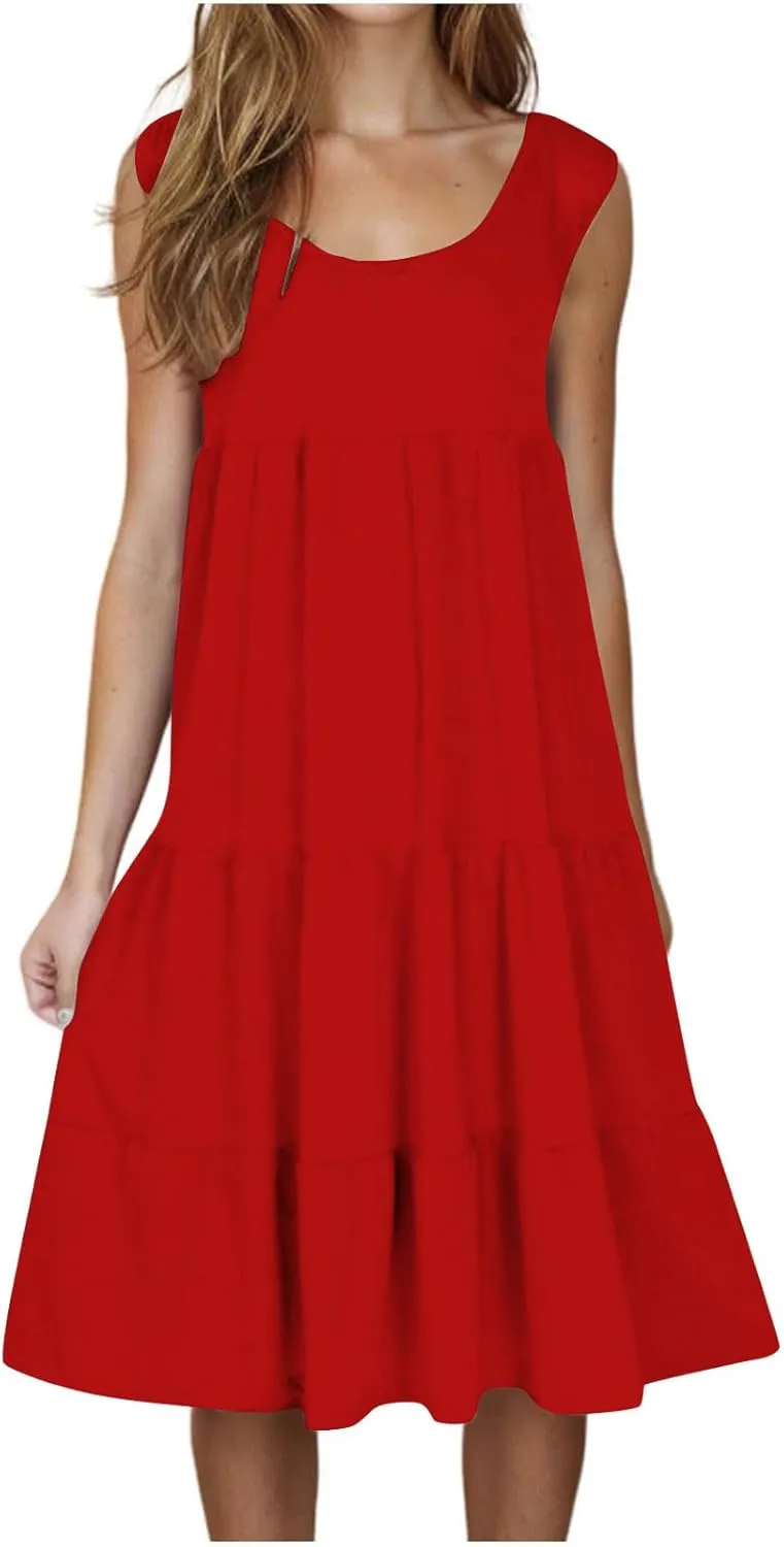 Women's Dresses Plus Size Sleeveless Crew Neck Peplum Mini Sundresses 2025 Summer Beach Coverup Dress for Teen Girls