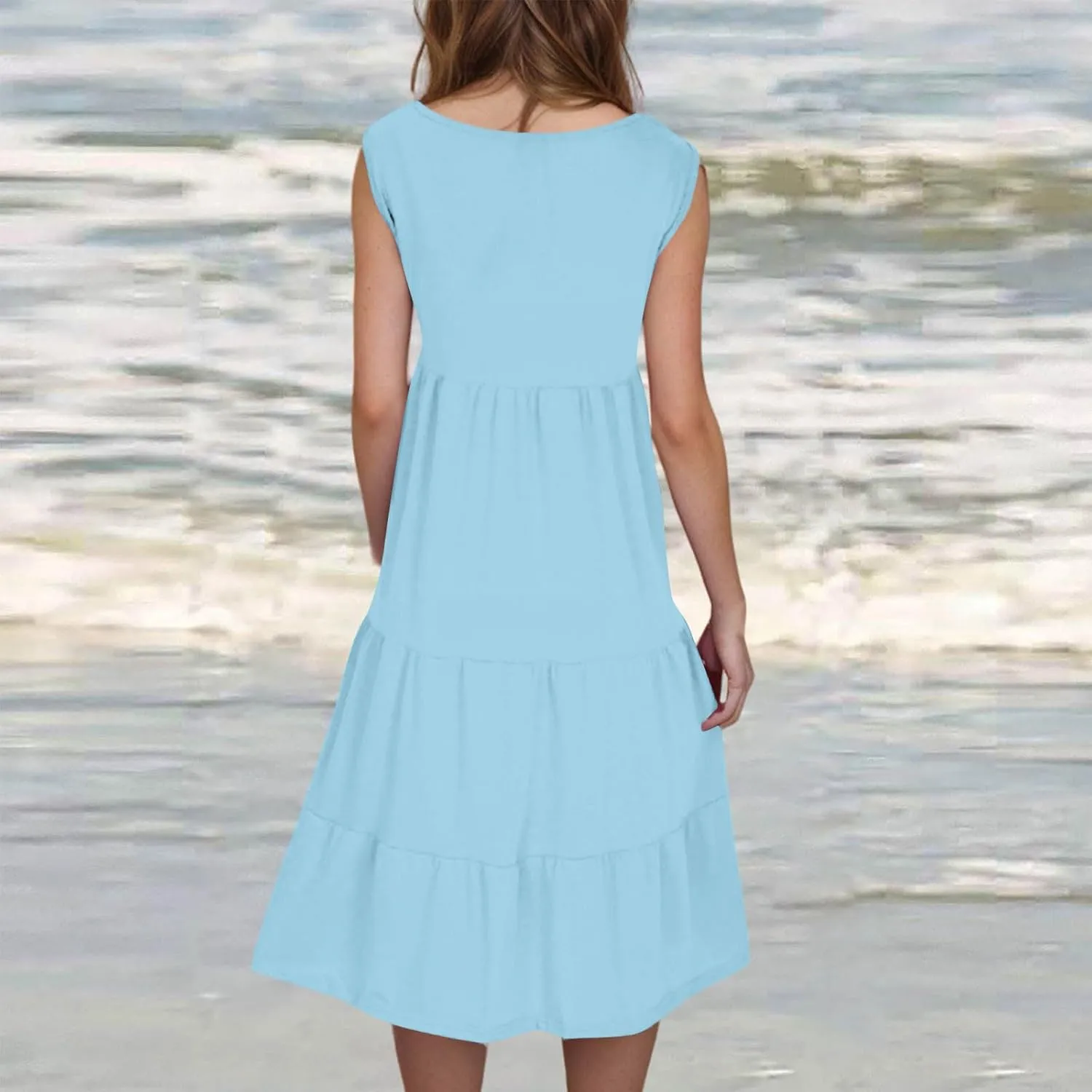 Women's Dresses Plus Size Sleeveless Crew Neck Peplum Mini Sundresses 2025 Summer Beach Coverup Dress for Teen Girls