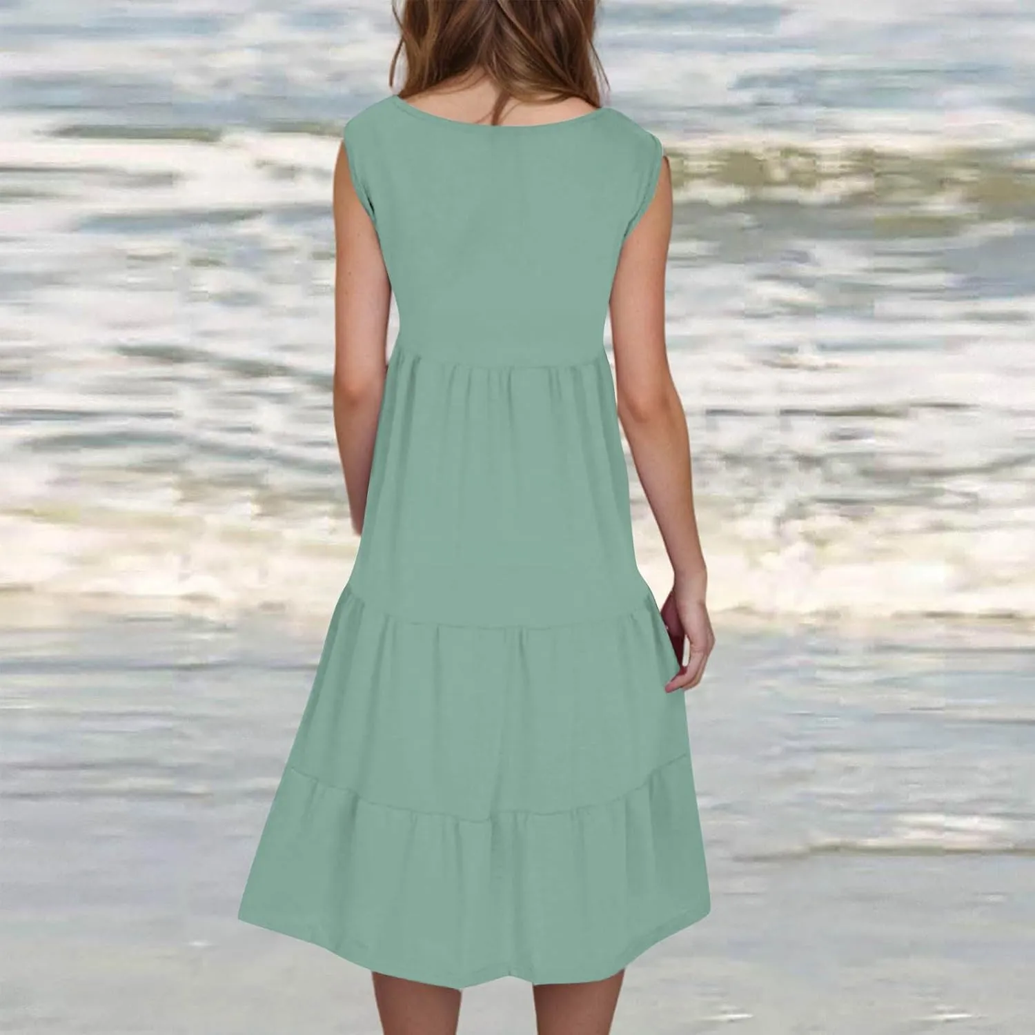 Women's Dresses Plus Size Sleeveless Crew Neck Peplum Mini Sundresses 2025 Summer Beach Coverup Dress for Teen Girls