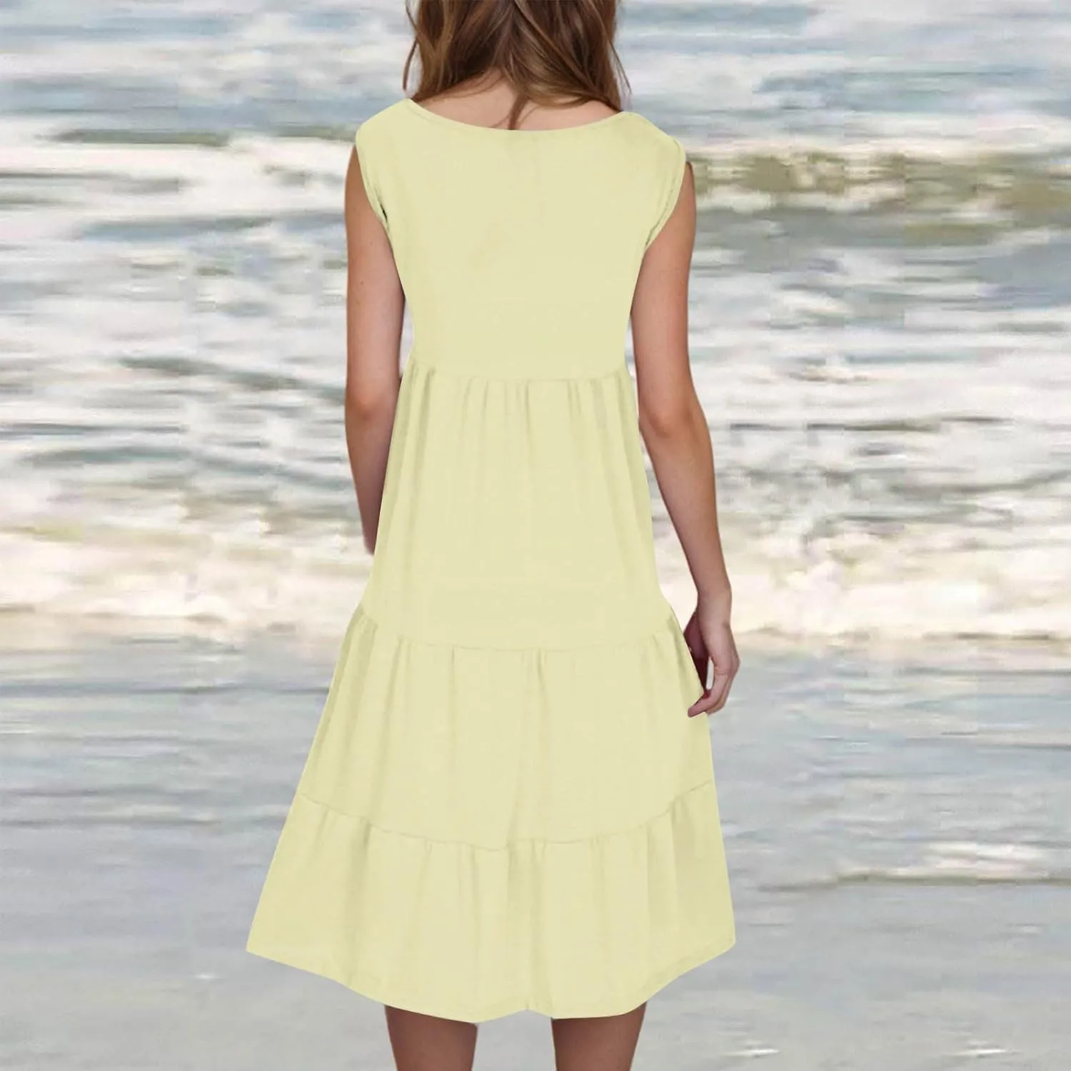 Women's Dresses Plus Size Sleeveless Crew Neck Peplum Mini Sundresses 2025 Summer Beach Coverup Dress for Teen Girls