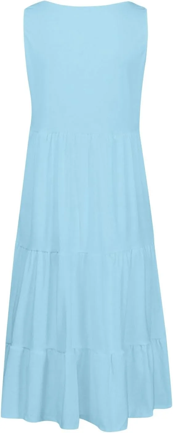 Women's Dresses Plus Size Sleeveless Crew Neck Peplum Mini Sundresses 2025 Summer Beach Coverup Dress for Teen Girls