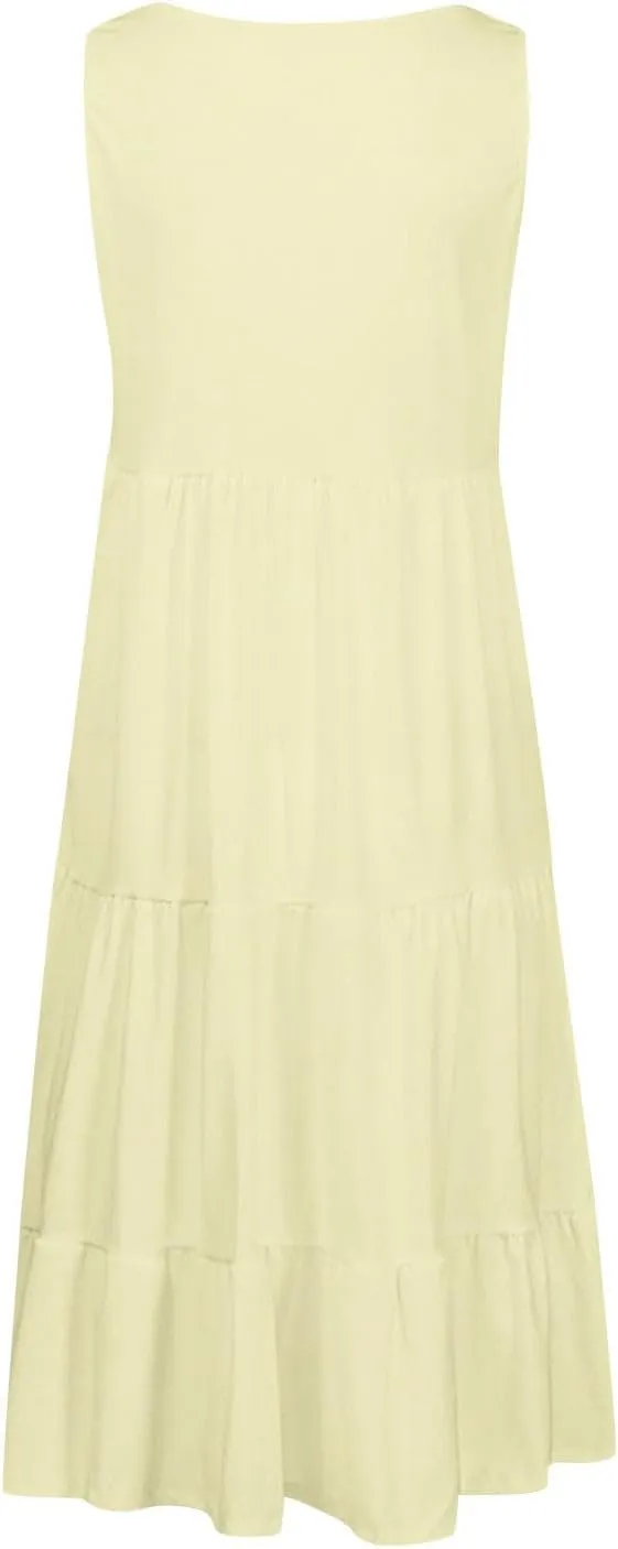 Women's Dresses Plus Size Sleeveless Crew Neck Peplum Mini Sundresses 2025 Summer Beach Coverup Dress for Teen Girls