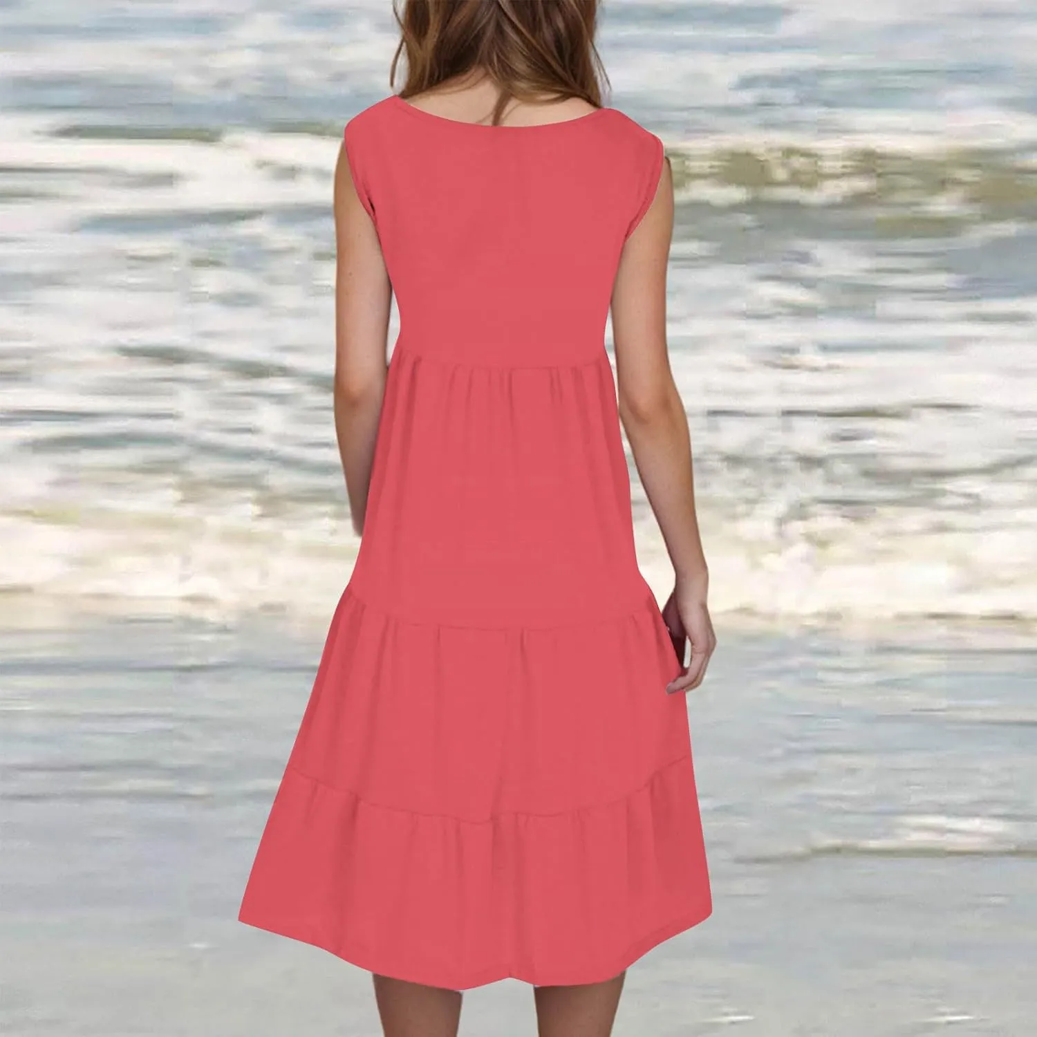 Women's Dresses Plus Size Sleeveless Crew Neck Peplum Mini Sundresses 2025 Summer Beach Coverup Dress for Teen Girls