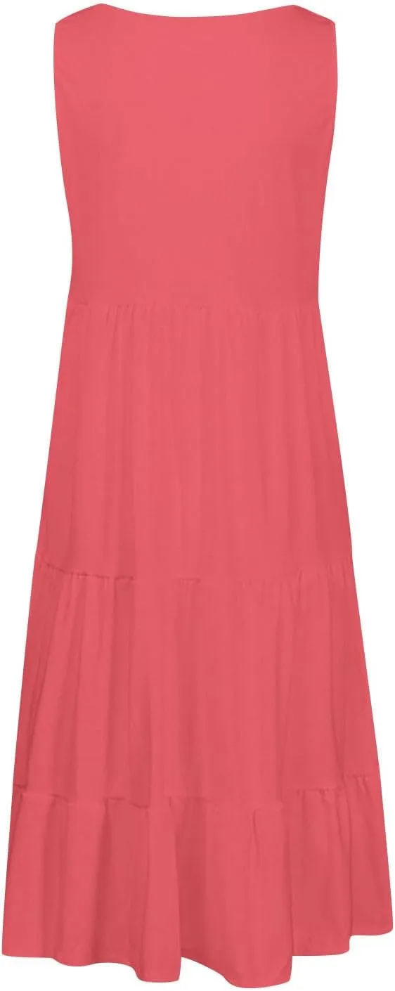Women's Dresses Plus Size Sleeveless Crew Neck Peplum Mini Sundresses 2025 Summer Beach Coverup Dress for Teen Girls