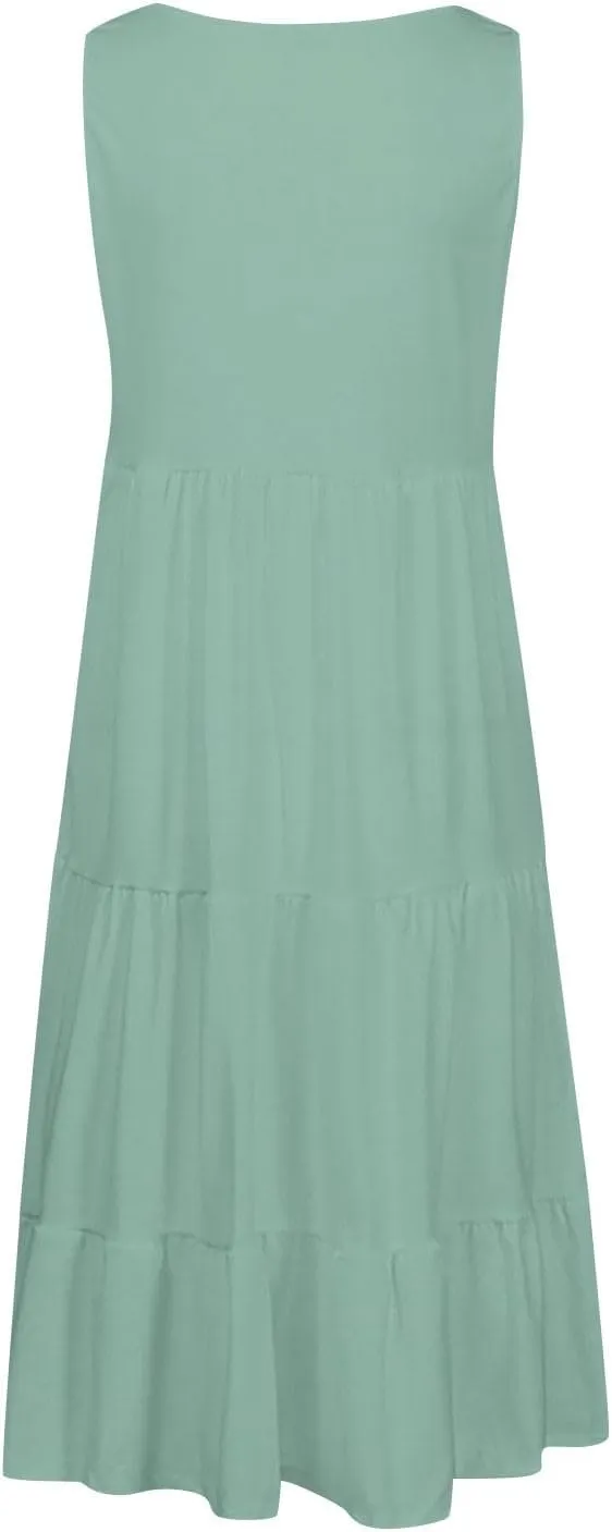 Women's Dresses Plus Size Sleeveless Crew Neck Peplum Mini Sundresses 2025 Summer Beach Coverup Dress for Teen Girls