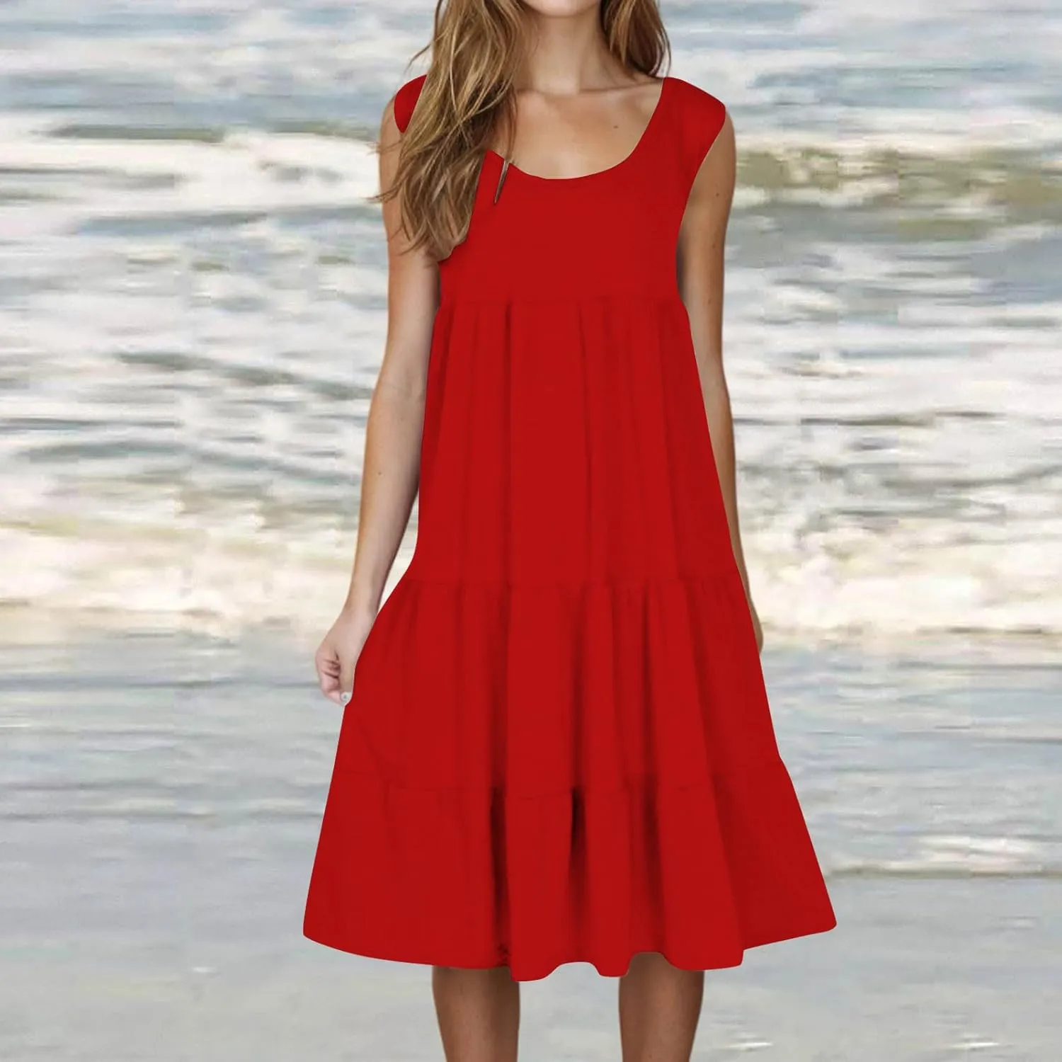 Women's Dresses Plus Size Sleeveless Crew Neck Peplum Mini Sundresses 2025 Summer Beach Coverup Dress for Teen Girls