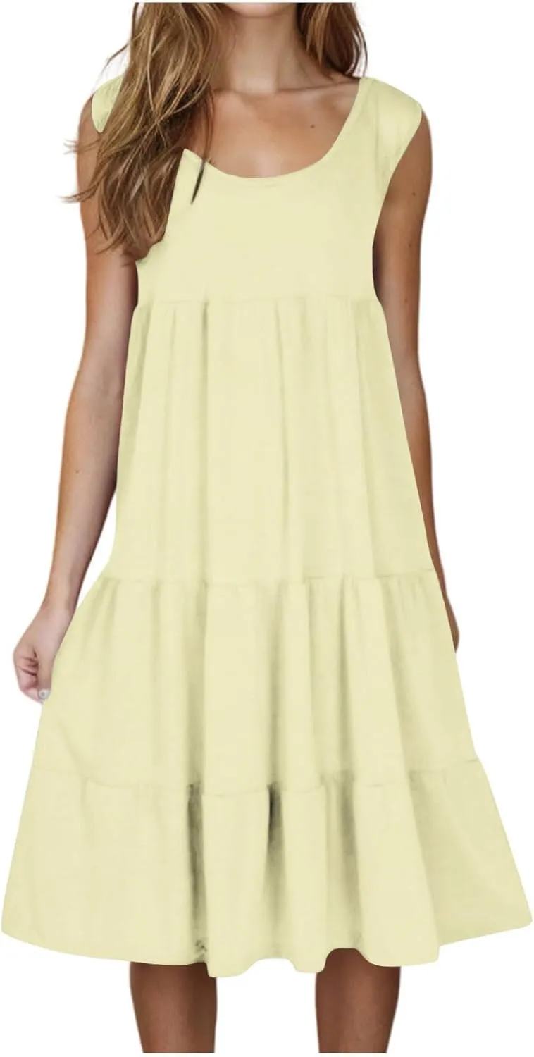 Women's Dresses Plus Size Sleeveless Crew Neck Peplum Mini Sundresses 2025 Summer Beach Coverup Dress for Teen Girls