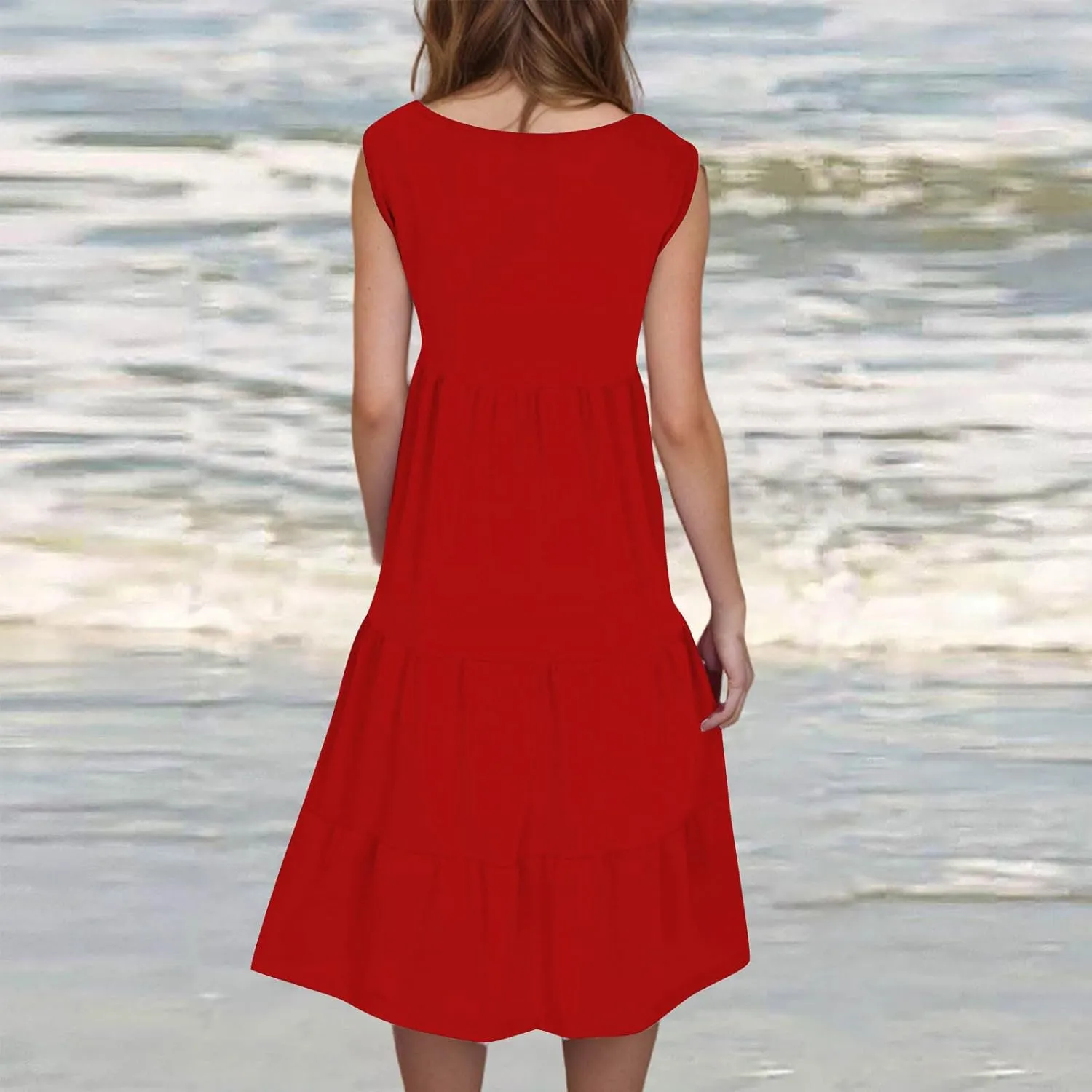 Women's Dresses Plus Size Sleeveless Crew Neck Peplum Mini Sundresses 2025 Summer Beach Coverup Dress for Teen Girls
