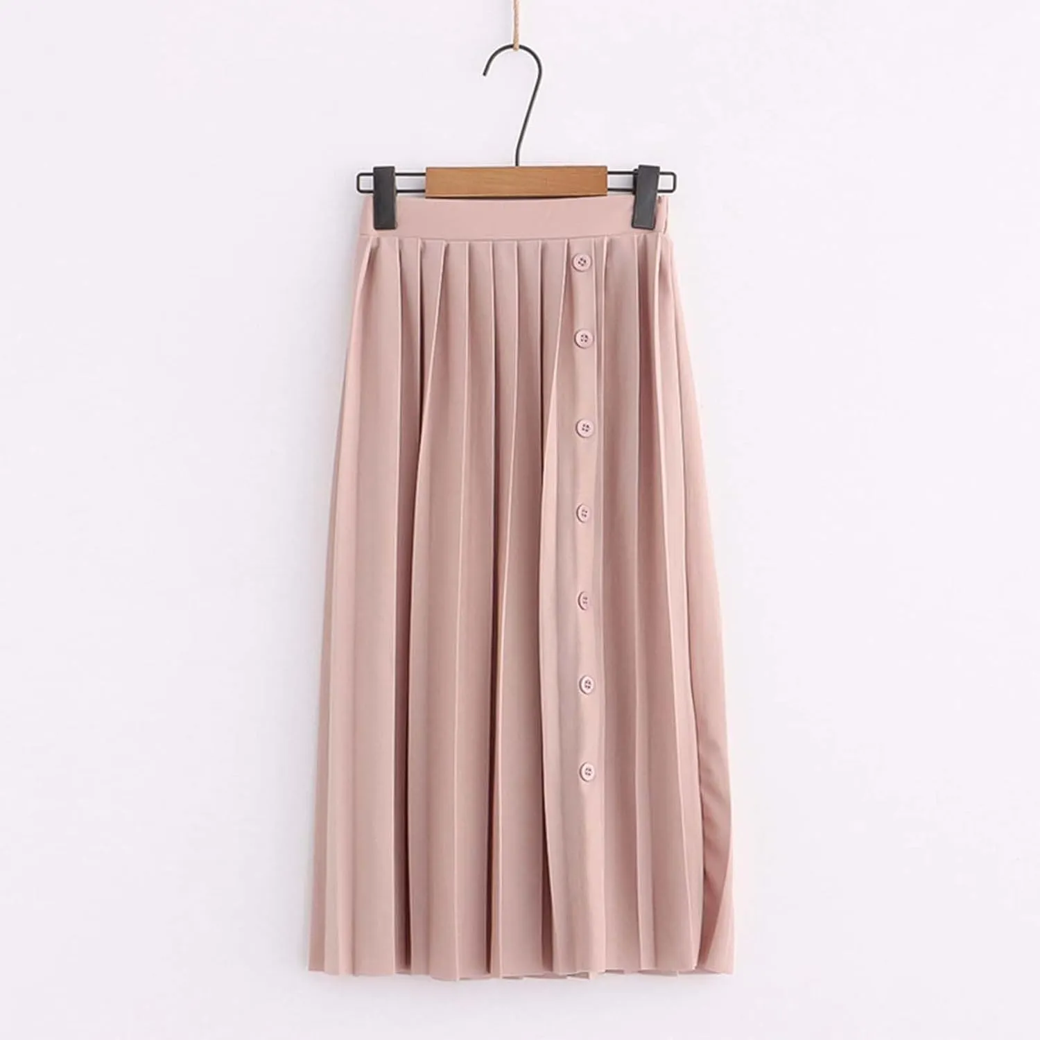 Women's Elastic Waist Solid Color Midi Pleated A Line Skirt with Flared Hem Girls Leather Skirt
