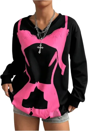 Women's Graphic Drop Shoulder Sweatshirt Crew Neck Long Sleeve Pullovers Top