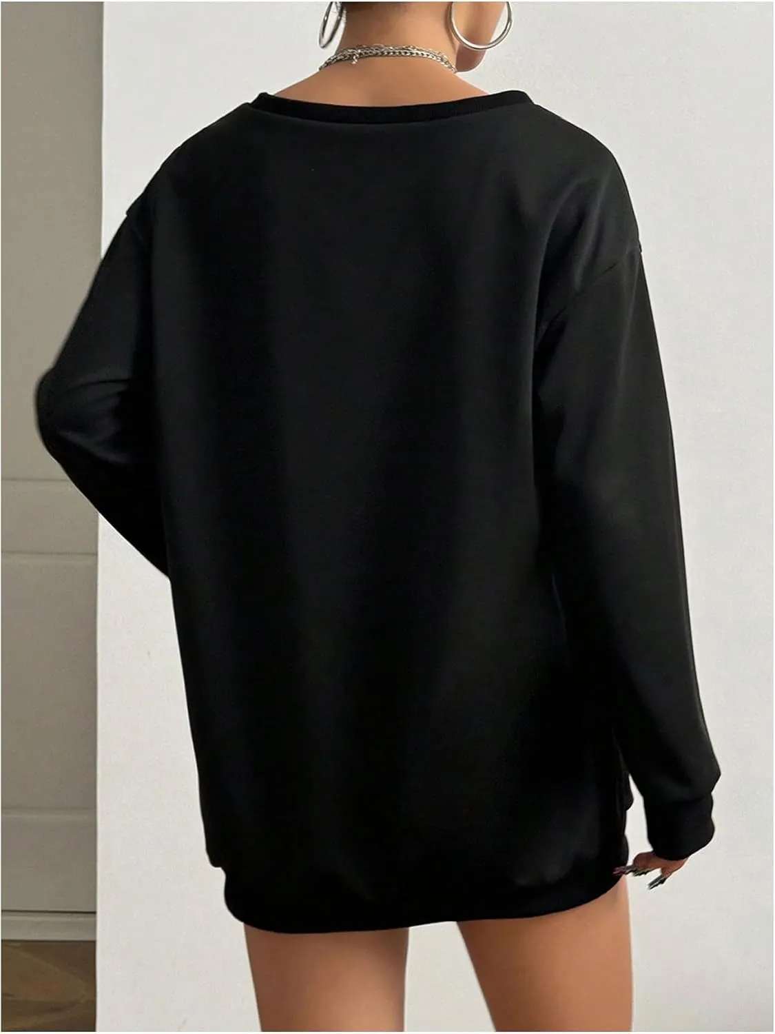 Women's Graphic Drop Shoulder Sweatshirt Crew Neck Long Sleeve Pullovers Top