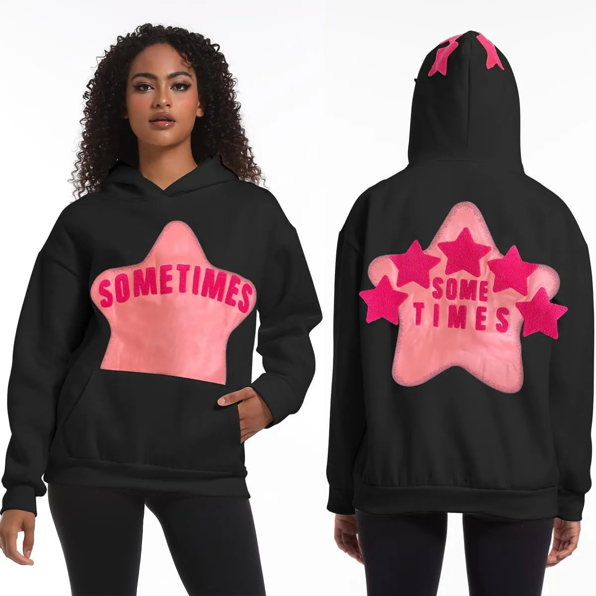Womens Graphic Hoodies Star Print Pullover Sweaters Y2K Cute Sweatshirt Casual Tops