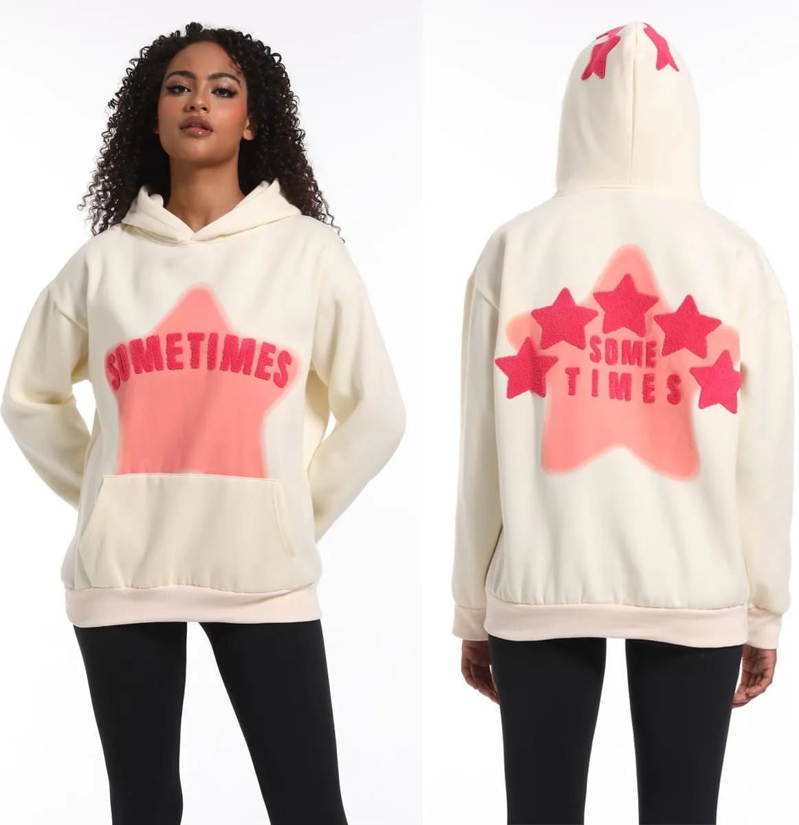 Womens Graphic Hoodies Star Print Pullover Sweaters Y2K Cute Sweatshirt Casual Tops