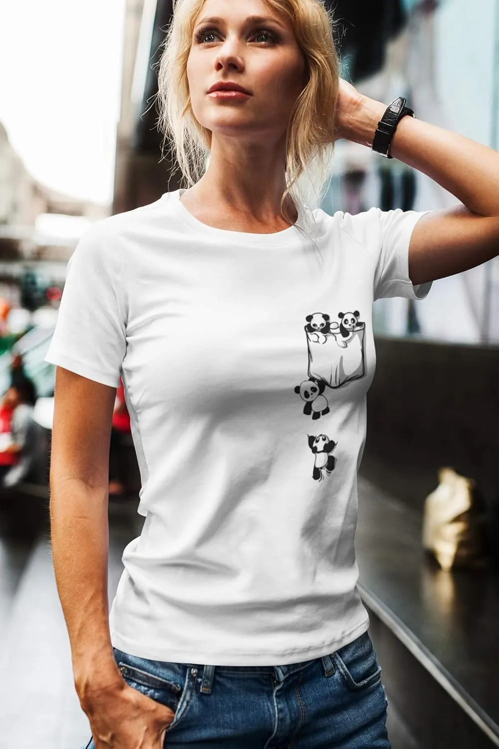 Women's Graphic T-Shirt Organic Cute Pandas in Your Pocket Eco-Friendly Ladies Limited Edition Short Sleeve