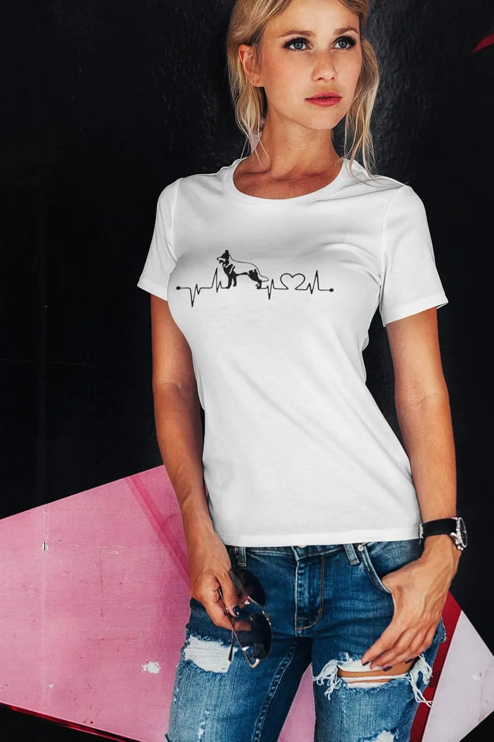 Women's Graphic T-Shirt Organic German Shepherd Heartbeat Pulse Eco-Friendly Ladies Limited Edition Short Sleeve
