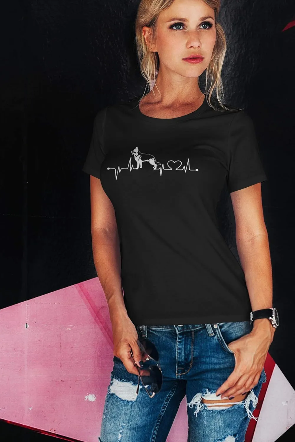 Women's Graphic T-Shirt Organic German Shepherd Heartbeat Pulse Eco-Friendly Ladies Limited Edition Short Sleeve