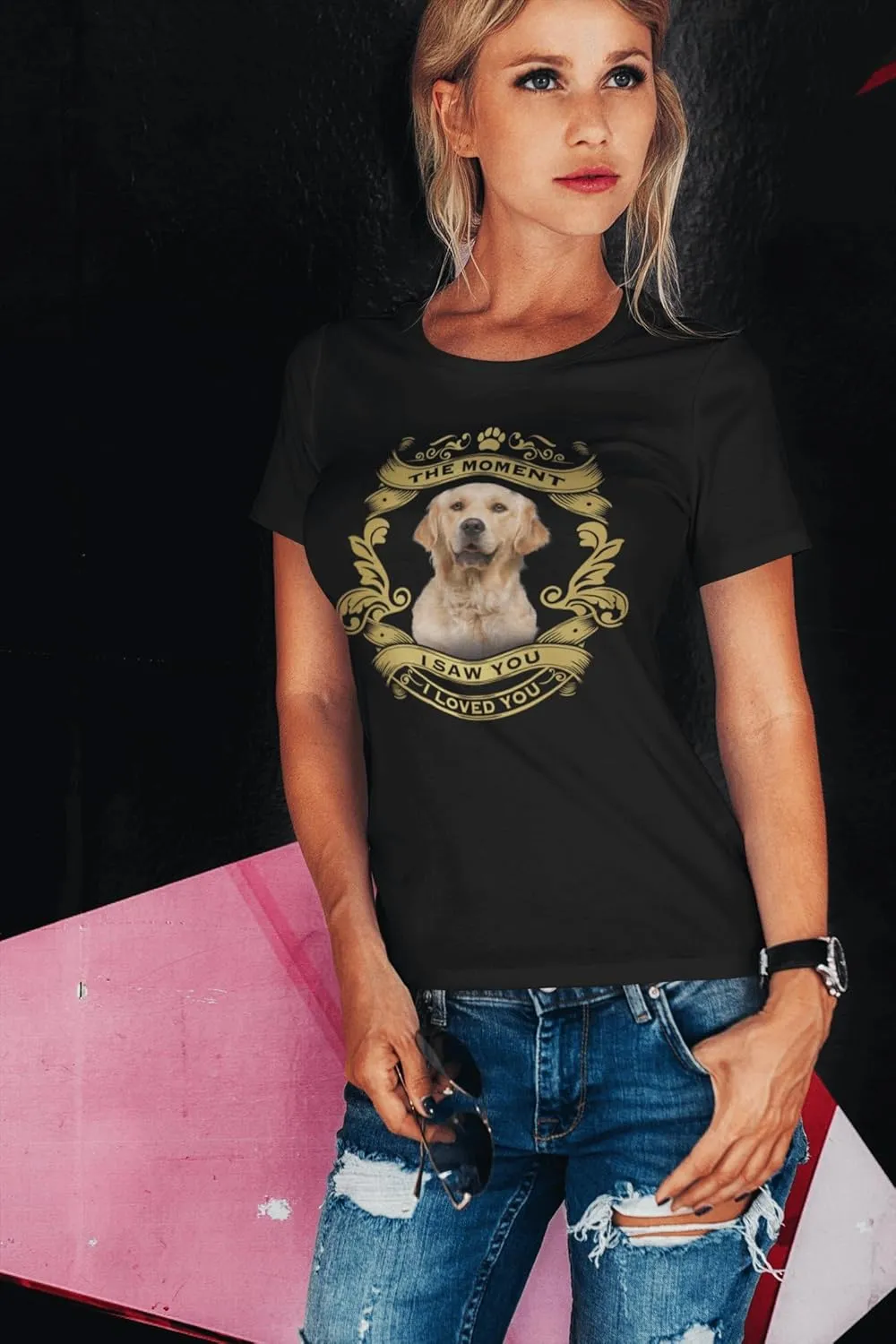 Women's Graphic T-Shirt Organic Golden Retriever Dog - Moment I Saw You I Loved You Puppy Eco-Friendly Ladies