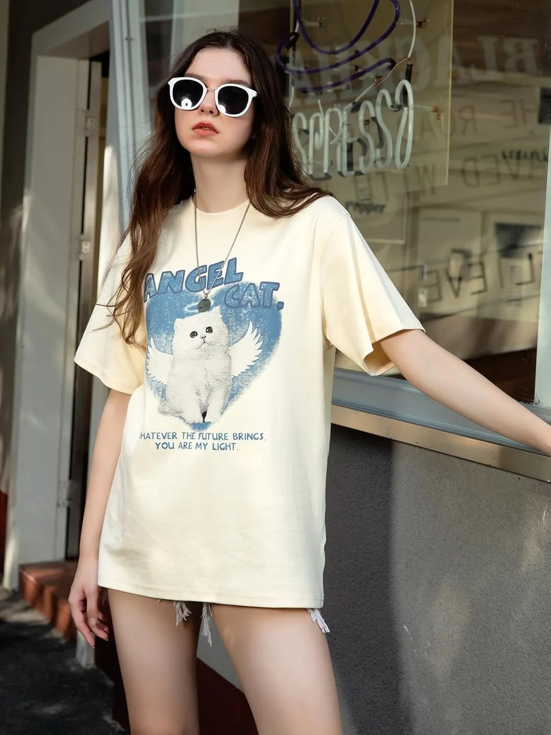 Women's Graphic Tees Shirt Unisex Hipster Printed Cotton Oversized T-Shirt Streetwear Aesthetic Casual Tee Top
