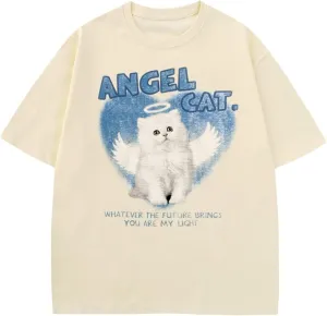 Women's Graphic Tees Shirt Unisex Hipster Printed Cotton Oversized T-Shirt Streetwear Aesthetic Casual Tee Top
