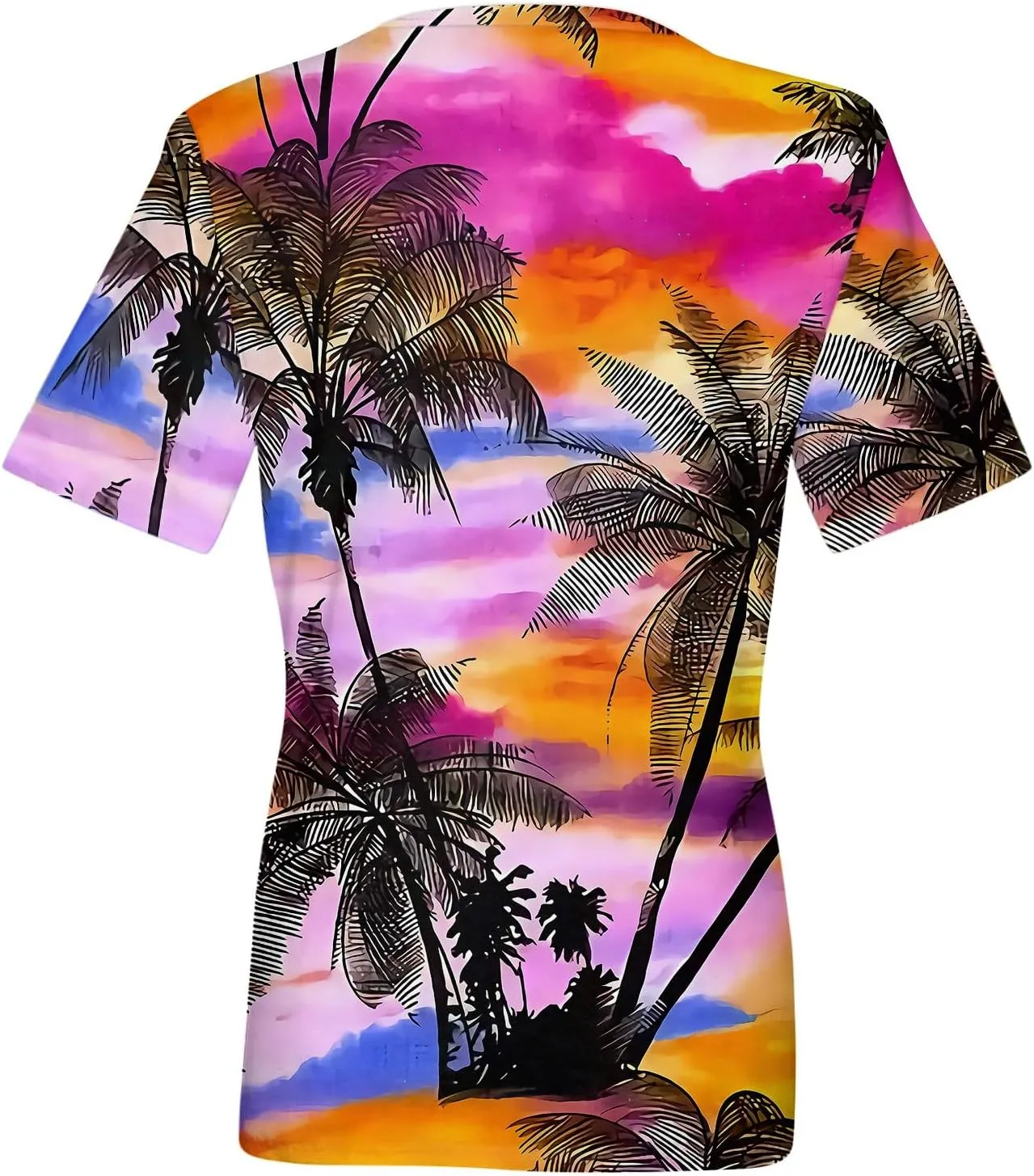Womens Hawaiian Shirt Palm Trees Beach Graphic Tee Tops Summer Vacation Short Sleeve Tshirt Tops Casual V Neck