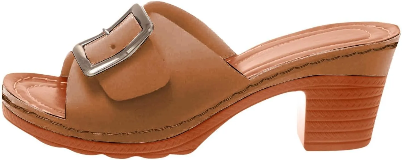 Womens Heels Block Open Toe Low Heel Chunky Mules Dress Shoes Summer Dressy Square Toe Slip on Sandals Comfortable Chunky Heel Wedges Sandals with Adjustable Buckle Elegant Lightweight Trendy Sandal
