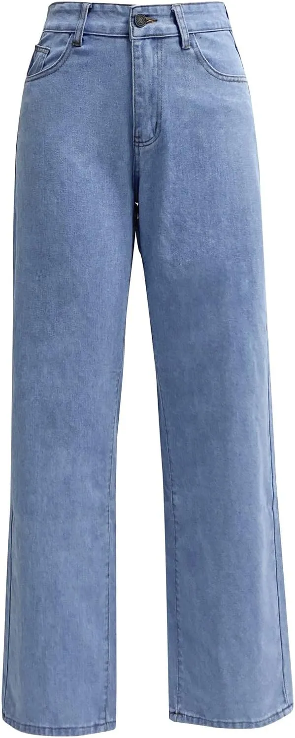 Women's High Waisted Straight Leg Jeans Pants Trendy with Pockets Skinny Stretch Ripped Jeans Destroyed Denim Pants