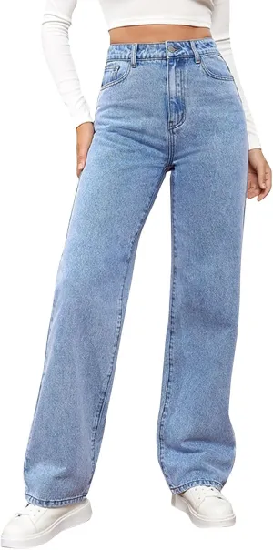 Women's High Waisted Straight Leg Jeans Pants Trendy with Pockets Skinny Stretch Ripped Jeans Destroyed Denim Pants