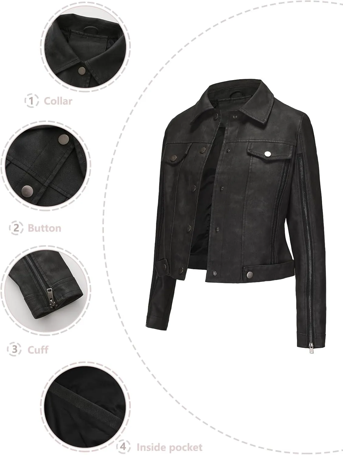Women's Leather Jackets Cropped Long Sleeve Button Jackets for Women Trendy