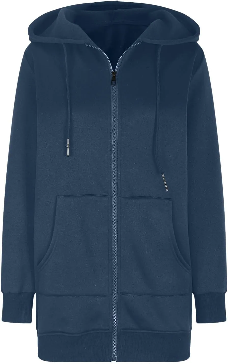 Womens Long Fleece Zip Up Jacket 2024 Fall Casual,Oversized Hoodie Sleeve Sweatshirt with Pockets Winter Coats