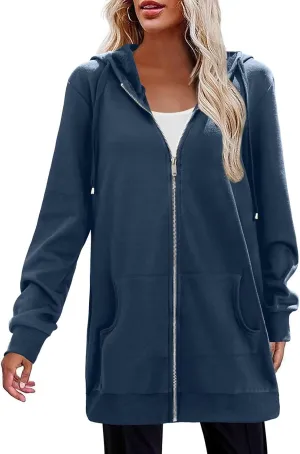 Womens Long Fleece Zip Up Jacket 2024 Fall Casual,Oversized Hoodie Sleeve Sweatshirt with Pockets Winter Coats