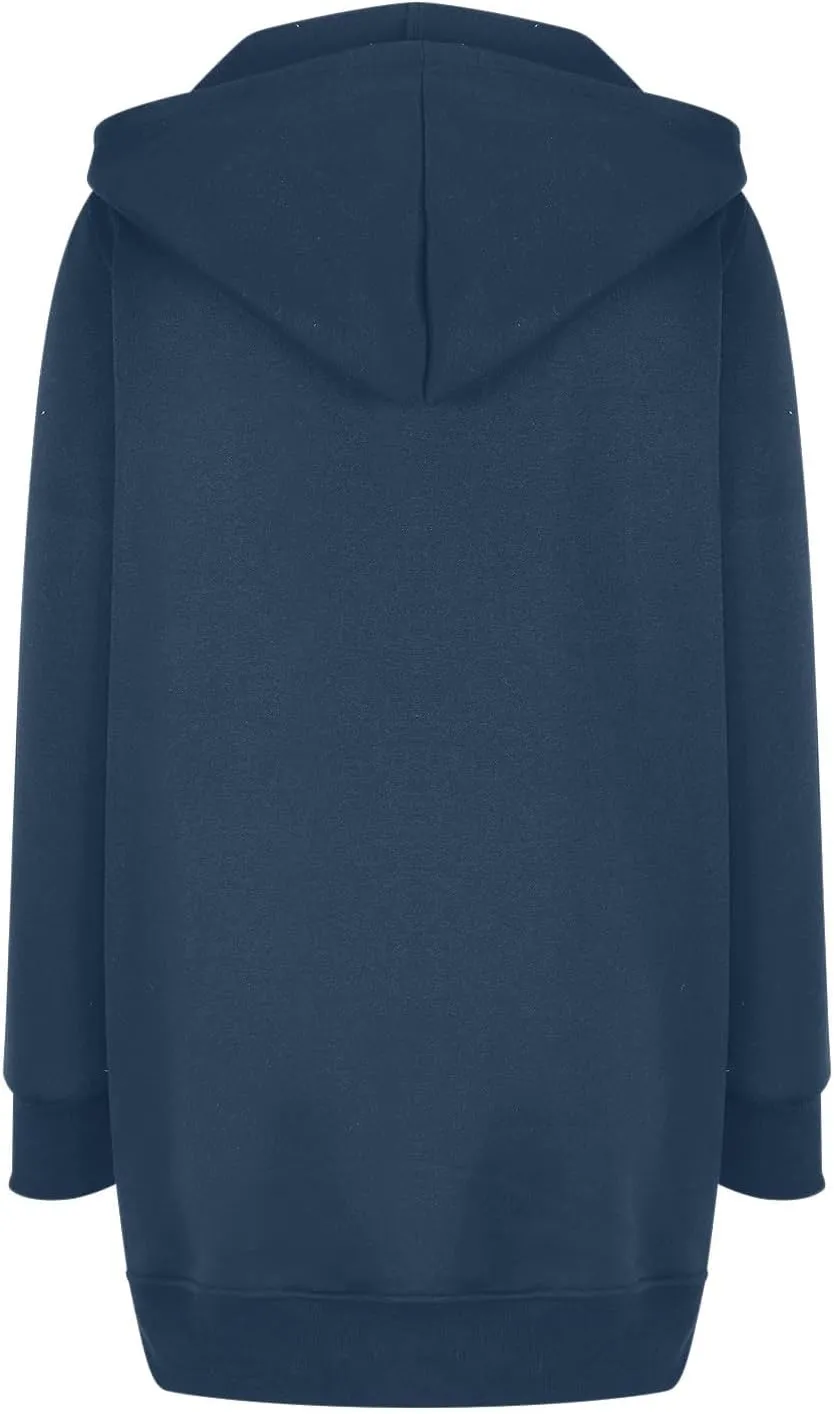 Womens Long Fleece Zip Up Jacket 2024 Fall Casual,Oversized Hoodie Sleeve Sweatshirt with Pockets Winter Coats