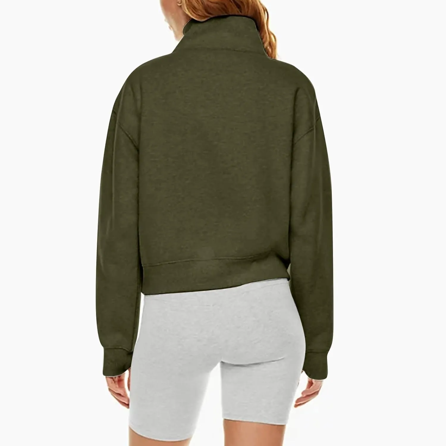 Womens Oversized Half Zip Cropped Sweatshirt 2024 Fall Fashion 1/4 Zip Pullover Preppy Thumb Hole Tops With Pocket