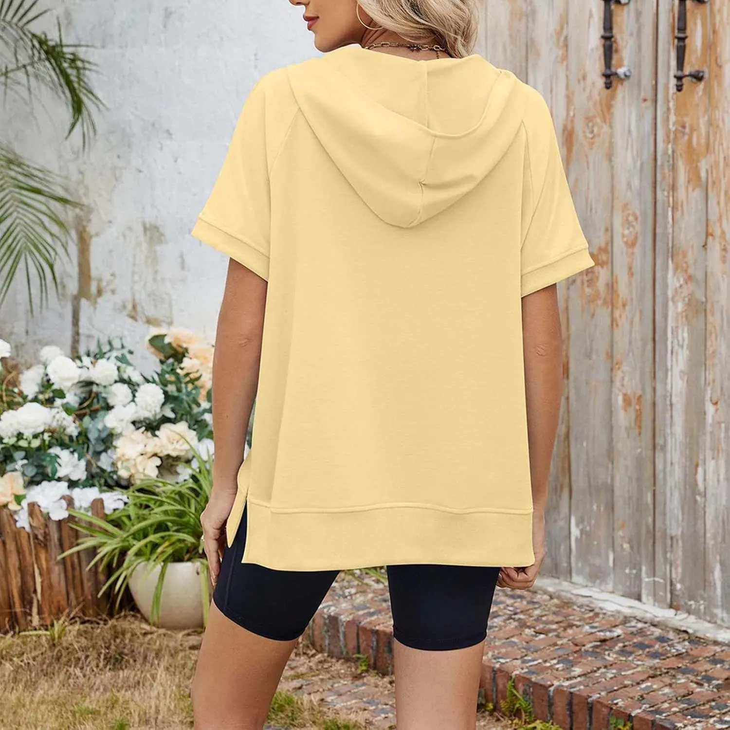 Womens Oversized Half Zip Hoodies Short Sleeve Casual Sweatshirts Pullover Tops with Pockets Loose 2025 Clothes