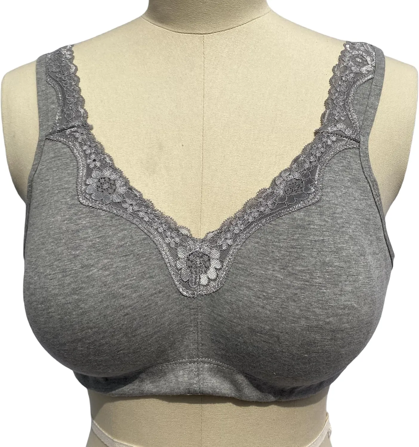 Women's Plus Size Soft Cotton Lace Mastectomy Bra Full Coverage Wirefree Non-Padded Pocket Bra