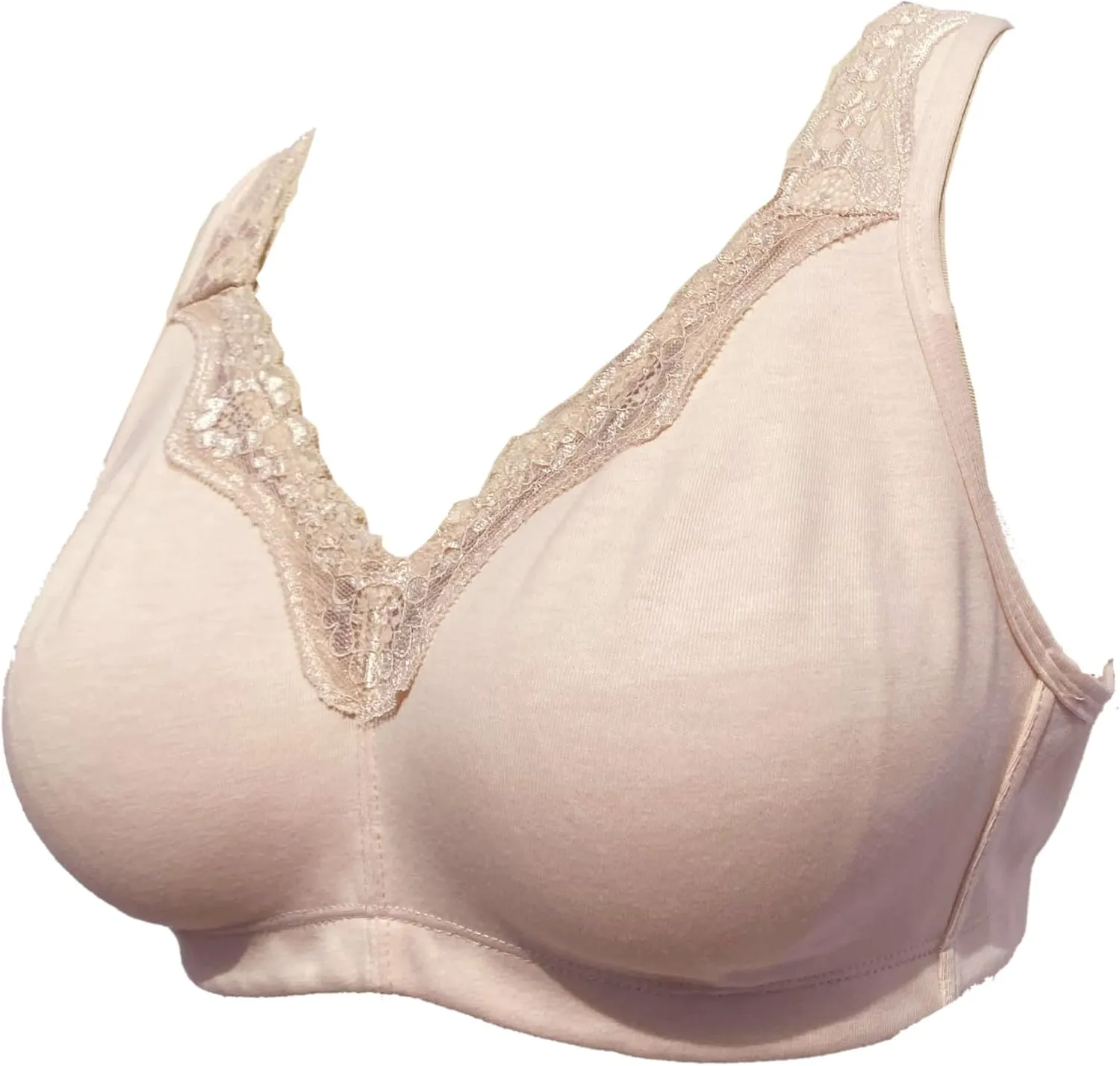 Women's Plus Size Soft Cotton Lace Mastectomy Bra Full Coverage Wirefree Non-Padded Pocket Bra