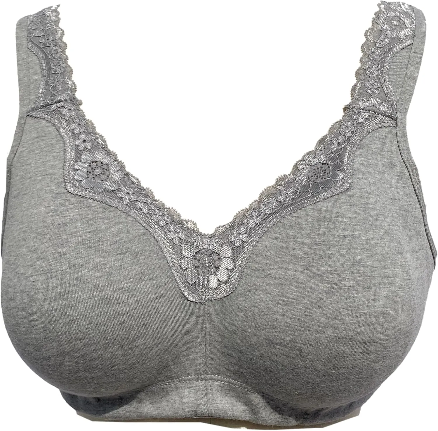 Women's Plus Size Soft Cotton Lace Mastectomy Bra Full Coverage Wirefree Non-Padded Pocket Bra