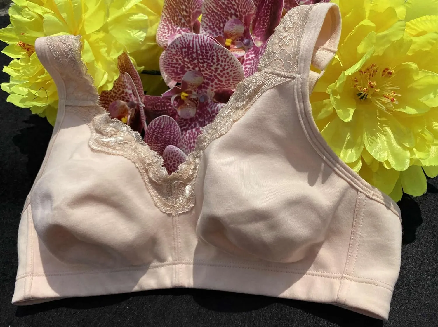 Women's Plus Size Soft Cotton Lace Mastectomy Bra Full Coverage Wirefree Non-Padded Pocket Bra