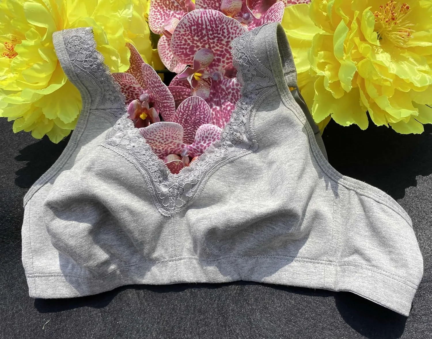 Women's Plus Size Soft Cotton Lace Mastectomy Bra Full Coverage Wirefree Non-Padded Pocket Bra