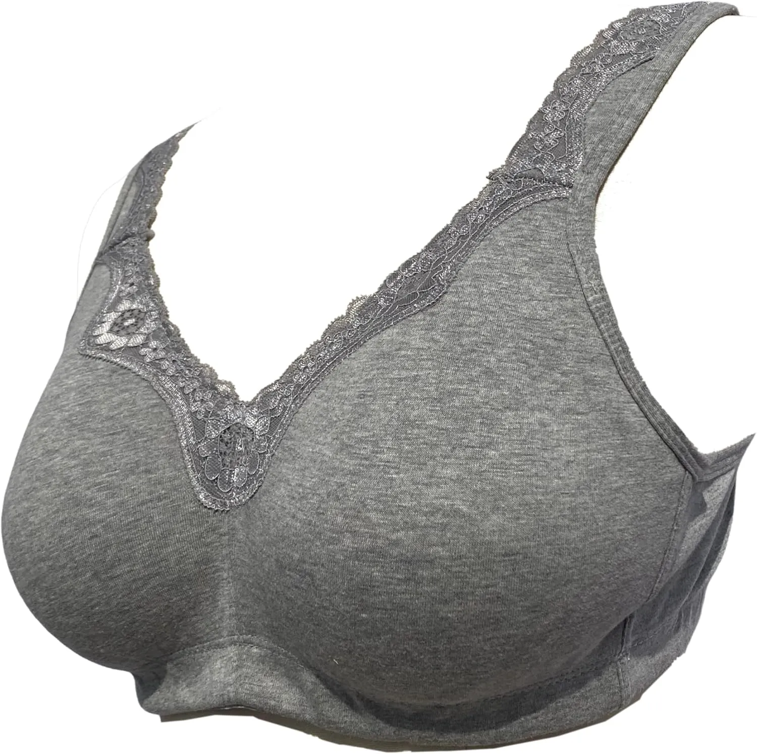 Women's Plus Size Soft Cotton Lace Mastectomy Bra Full Coverage Wirefree Non-Padded Pocket Bra