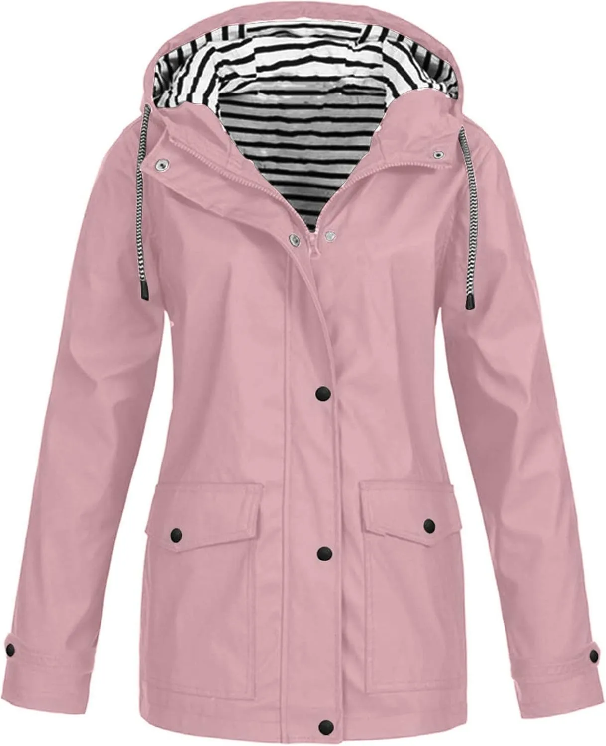 Womens Rain Jacket with Hood Waterproof Lightweight Packable Outdoor Jacket Zip Up Long Sleeve Rain Coats with Pocket