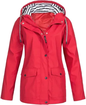 Women's Rain Jacket with Hood Waterproof Lightweight Raincoat Active Outdoor Windbreaker Hiking Travel Trench Coat
