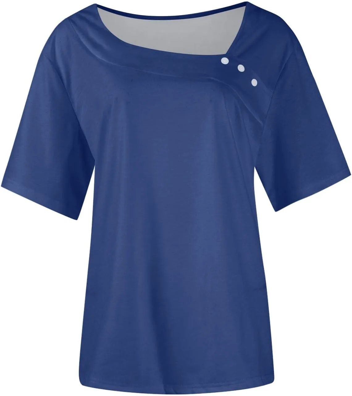 Womens Short Sleeve Tops Casual Asymmetrical Neck Cute Summer Shirts Button Loose Fit Business Dressy Blouses